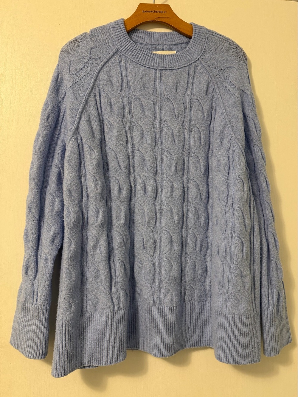aerie Women's Light Blue Cable Knit Crewneck Sweater